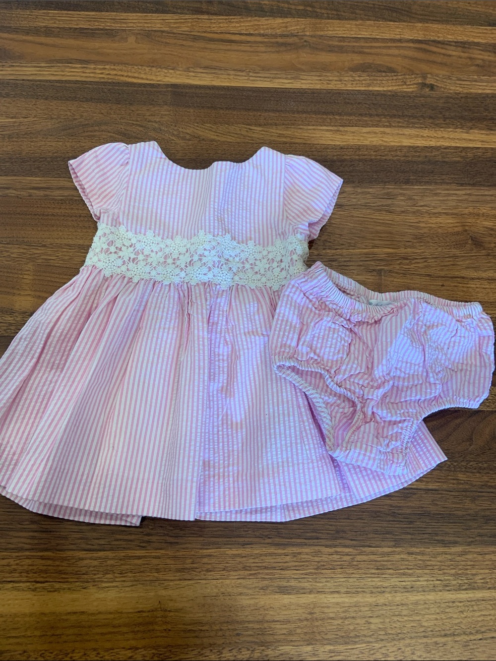 Ralph Lauren Baby Girl Pink Seersucker Dress & Bloomers Set 3M Like New